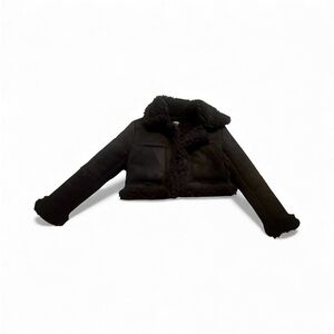 Dolls Kill widow Sherpa faux suade Black Textured Jacket oversized